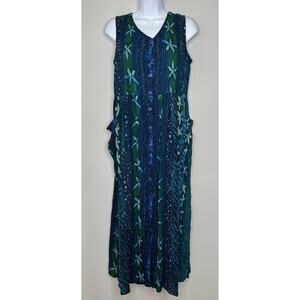 Vintage 90s Bila Maxi Dress M Blue Green Floral Button Front Ms Frizzle Artsy